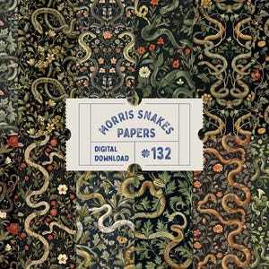 Papéis de cobra estilo Morris, padrões sem costura estampados de natureza gótica, padrões sem costura de natureza ornamental, papel para scrapbook