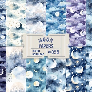 Diário de papel digital para impressão, aquarela sem emendas, papel para lua