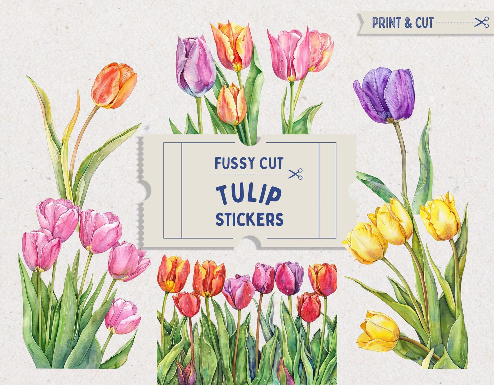 Fussy Cut Tulip Stickers Printable Wildflower Floral Stickers for ...