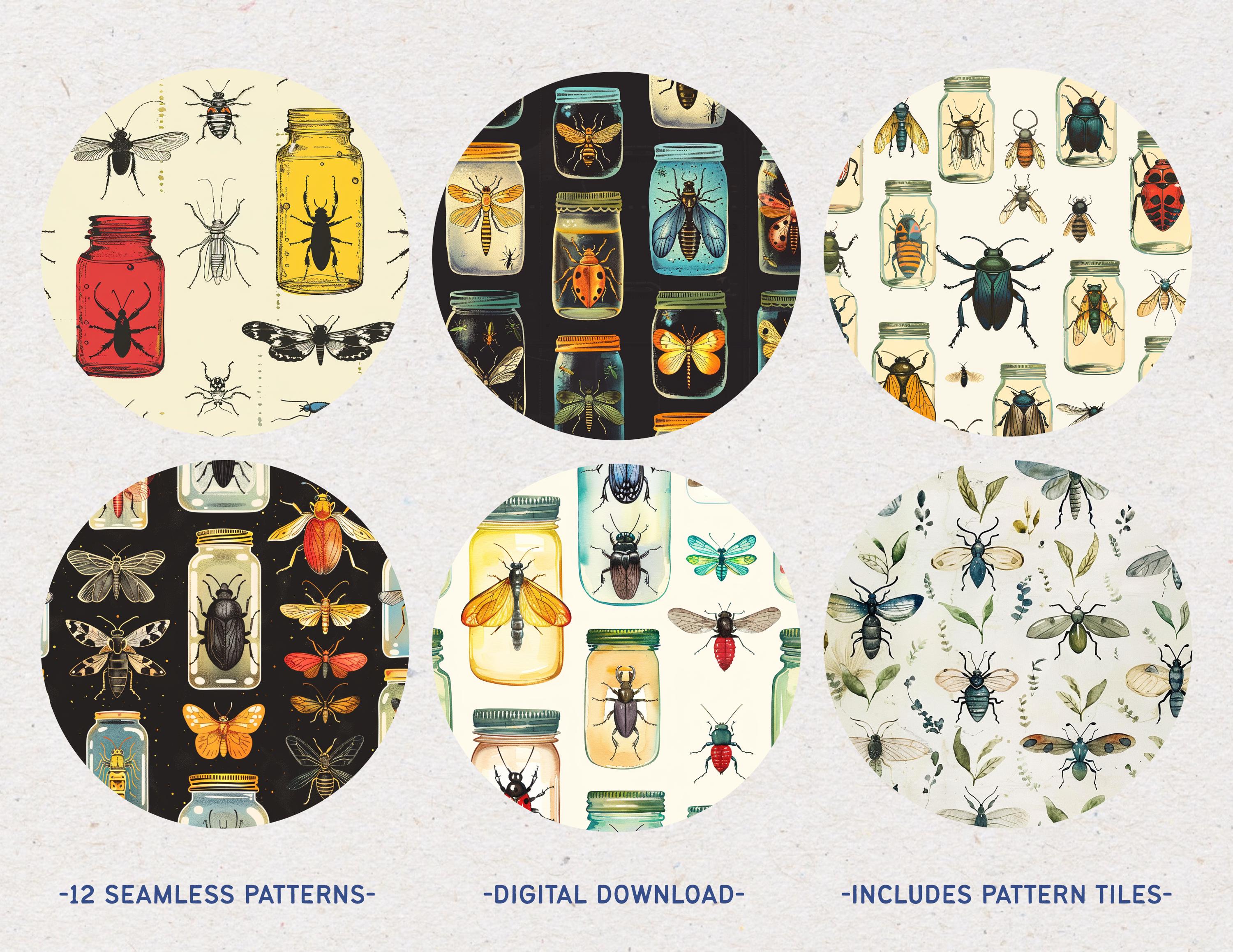 Pattern Insects Sheets Seamless Insect Pattern Digital Papers, Entomologist Insect Papers ...