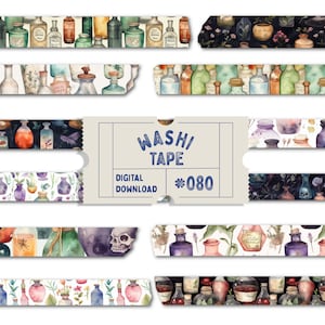 Apothekersdrankjes digitale Washi planner stickertape, Dark Academia planner tapes, Goodnotes-stickers png-bestanden, digitale Washi Tape-set