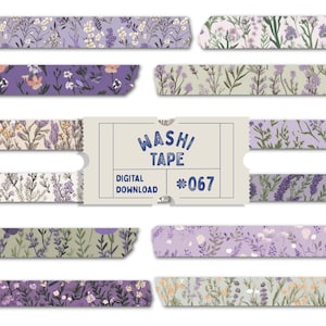 Franse washitape lavendel, digitale washitape, washitape met lavendelpatroon, plannertapes, png-washi, digitale washitape lavendel lavendel