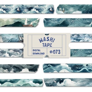 Stormy Sea Washi Tape Wave Planner Tapes, Digital Washi Tape Goodnotes Planner Stickers