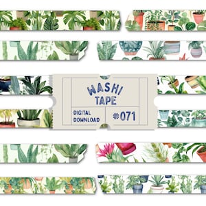 Cinta washi de plantas de interior, cinta washi digital, washi con estampado de plantas en maceta, cintas para planificadores, washi PNG
