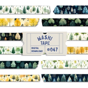 Nastro washi con motivi boschivi, nastro washi digitale con motivi forestali, nastro washi con motivi ad albero, nastri washi con alberi, nastri washi per planner, PNG Goodnotes