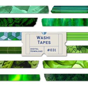 Green Washi Tapes, Green Washis, Digital Washi Tapes, Planner Tapes, Goodnotes PNGs