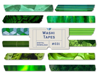 Green Washi Tapes, Green Washis, Digital Washi Tapes, Planner Tapes, Goodnotes PNGs