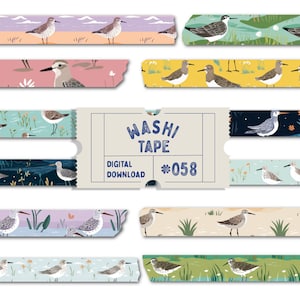 Strandläufer Washi Tape, Sumpfvogel Digitales Washi Tape, Trendy Planer Tapes, PNG Washi