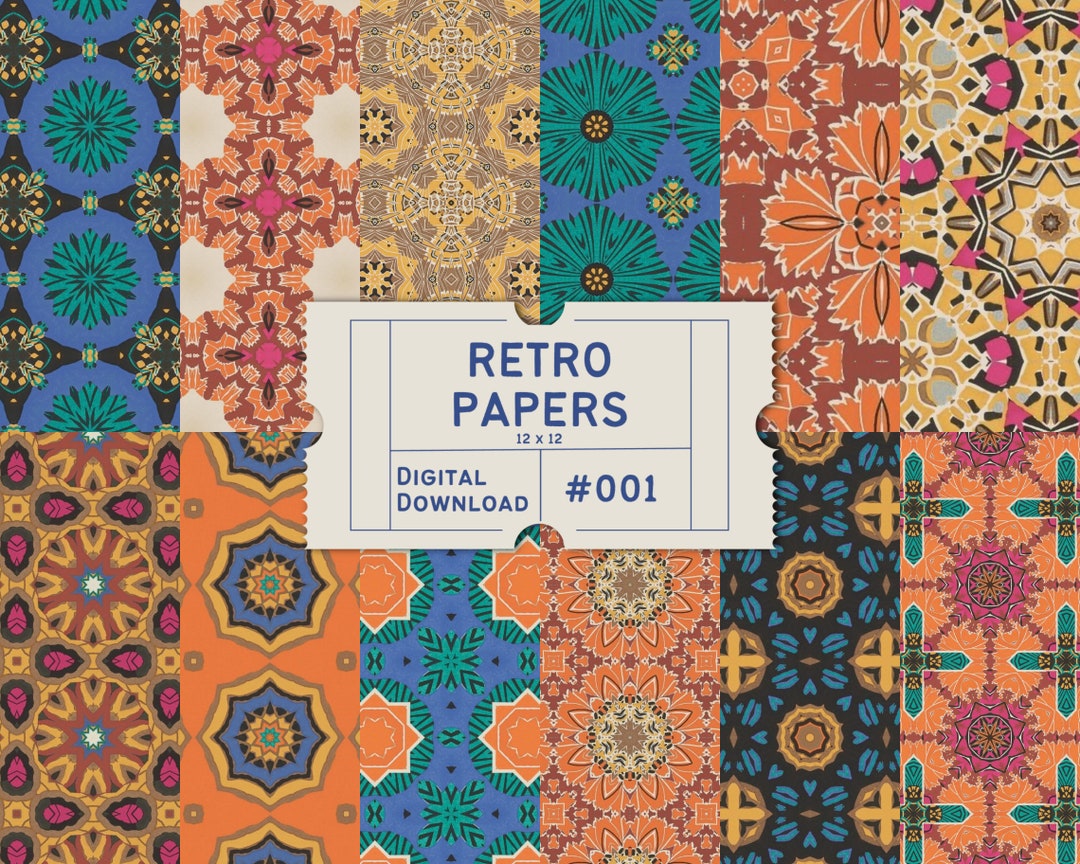 Retro Pattern Digital Paper, Scrapbook Papers Pack, Mosaic Tile ...