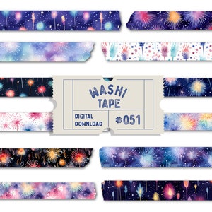Bonfire Night Firework-washitape, digitale washitape, washitape met oudejaarsavondpatroon, feestwashi's, plannertapes, goodnotes png