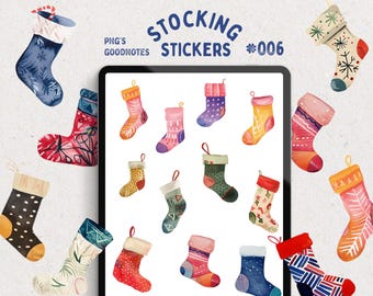 Pegatinas digitales de Goodnotes, pegatinas para calcetines navideños, álbum de pegatinas digital, pegatinas de acuarela para planificador navideño, adornos navideños