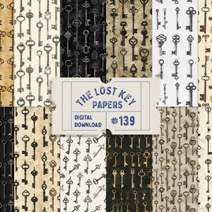 Vintage Key Papers digitaal, Hecate Keys Junk Journal Pages, Gothic Key Papers