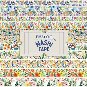 Ruban adhésif adhésif pour jardin à découpes florales, imprimé botanique et adhésif découpé, rubans adhésifs pour agenda imprimables fleurs aquarelle