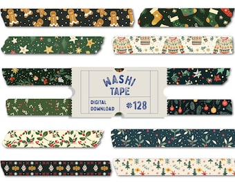 Christmas Washi Tape, Christmas Theme Digital Washi Tape, Watercolour Winter Washis, Cute Gingerbread Planner Tapes, Digital Washi Tape Set