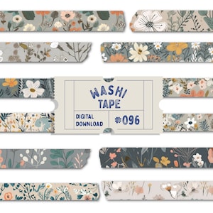 Washi-tape met grijze bloemen, digitale washitape met fijne bloemenprint, washi met bloemenpatroon, washi bloemen, plannertapes