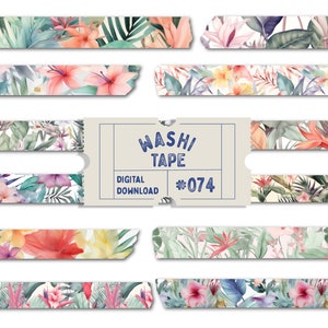 Tropische Blumen Washi Tape, Digitales Washi Tape, Aquarell Washi, Planer Tapes, PNG Washi