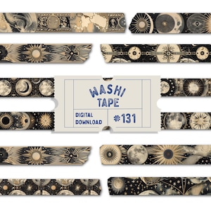 Himmelskörper Washi Tape, Sternbild Sterne und Planeten Digitales Washi Tape, Mond Washi, Dark Academia Planner Tapes, Goodnotes PNGs