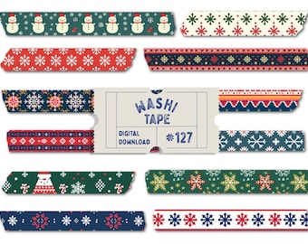 Christmas Jumper Pattern Washi Tape, Christmas Cross Stitch Digital Washi Tape, Cute Planner Tapes, Digital Washi Tape Set