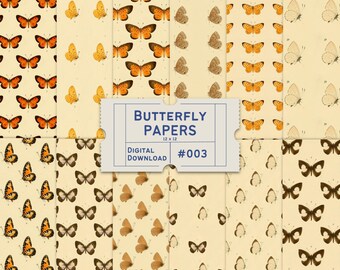 Digital Butterfly Paper, Butterflies Scrapbook Papers Pack, Repeated Vintage Prints, Junk Journal, Ephemera, Commercial Use OK