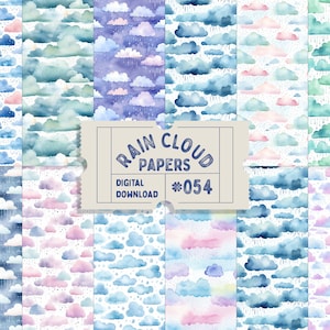 Papéis de nuvem de chuva aquarelados sem emendas, digital, diário de lixo