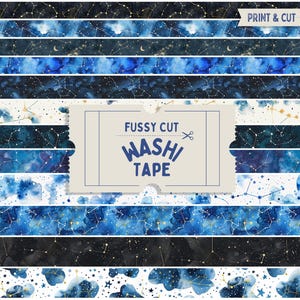 Constellation pietluttig gesneden washitape, washitape met sterrennachtprint en gesneden, afdrukbare plannertapes Celestial Galaxy