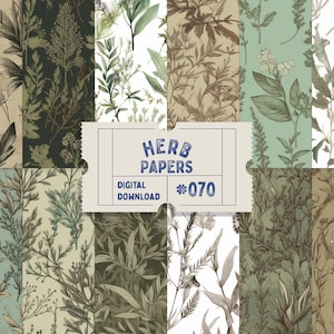 Naadloze kruidenpatroonpapier Digitaal, plant geïllustreerd papier, botanisch papier, groen witte salie ongewenste dagboekpagina's