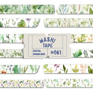 Washi-tape aquarelkruid, digitale washitape, washitape met salierozemarijn, plannertapes, digitale washitapeset png