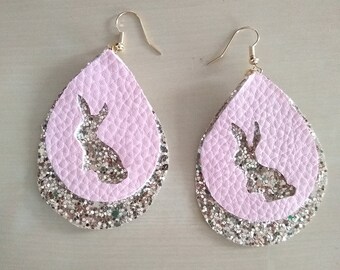 and Faux Leather Drop Earrings. Wood Rabbit