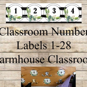 Circle Number Labels For Classroom Modern Farmhouse Theme Greenery Black and White Teacher Organization For Students Back to School Decor