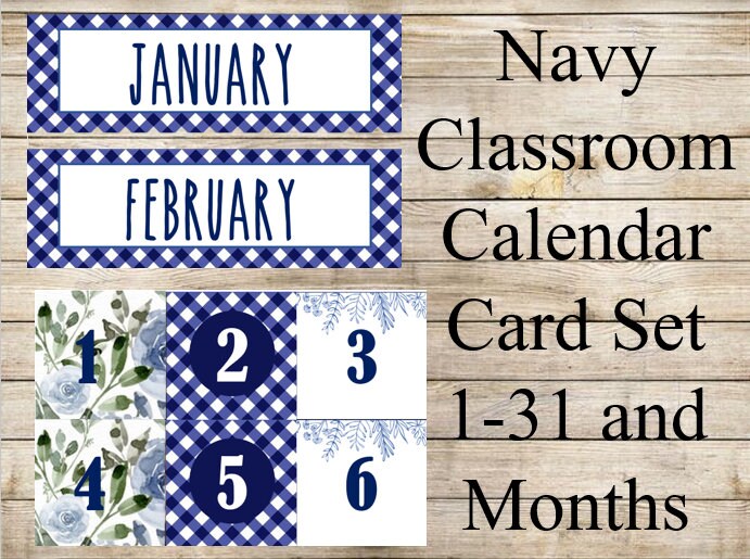blue-classroom-theme-calendar-flip-card-set-day-month-numbers-cards-1-31-calendar-pack-for-math-classroom-decor-blue-floral-classroom-kit-etsy