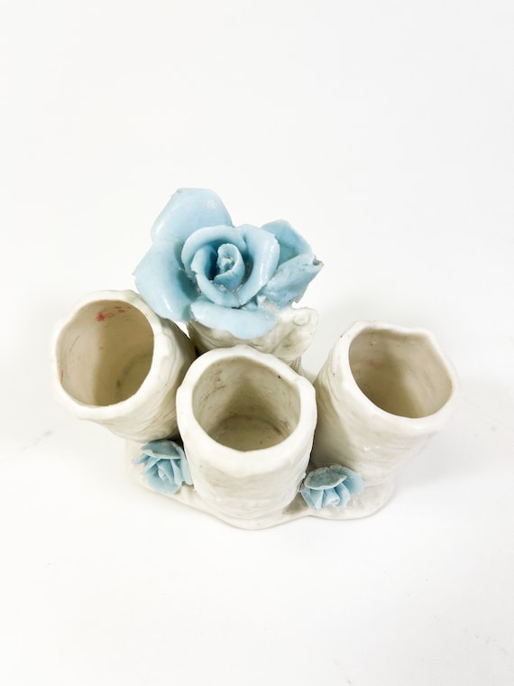 Ceramic Antique Vintage Lipstick Holder With Blue Ros… Gem