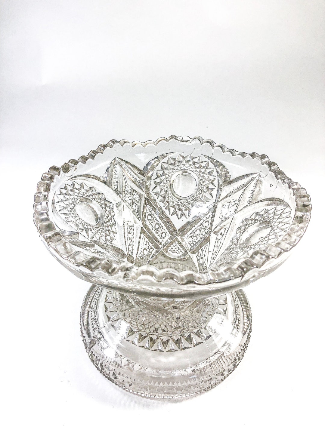 Crystal Cut Decorative Glass Dish With Base Glassware Home Etsy