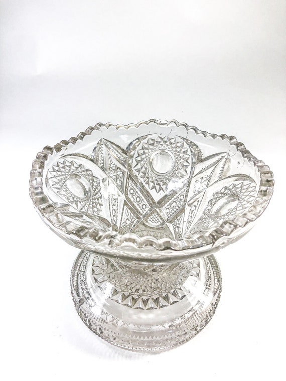 Crystal Cut Decorative Glass Dish With Base Glassware Home Etsy