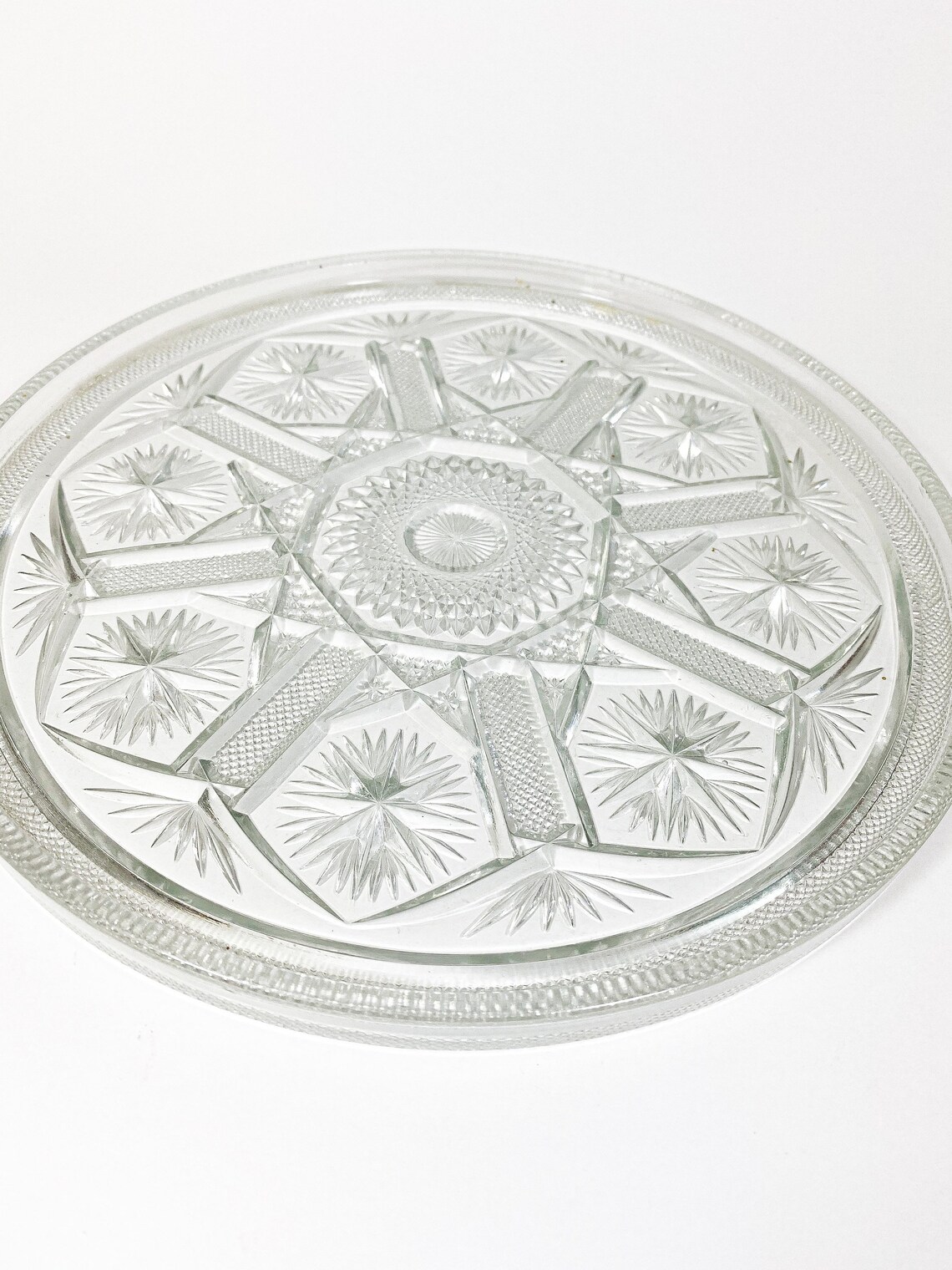 Glass Platter Cut Glass Crystal Round Vintage Platter Plate Etsy