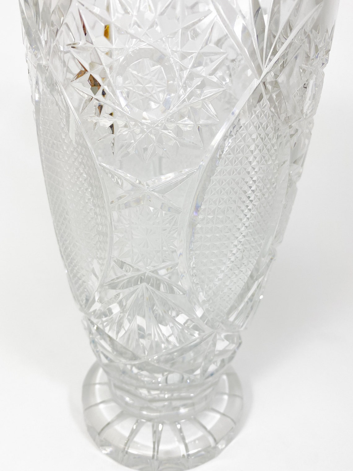 Vase Heavy Vintage Glass Lead Crystal Etched Vase Etsy