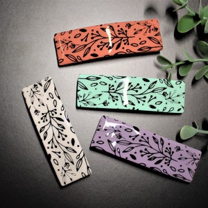 Floral Rectangle Barrette - Multiple Color Options - 2 3/8 in French Clip