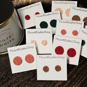 Sweater Small or Mini Round Clay Stud - 1 Pair - Stainless Steel Stud Earrings