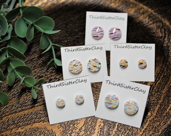 Hand-Painted Polymer Clay Studs: Colorful Stainless Steel Earrings