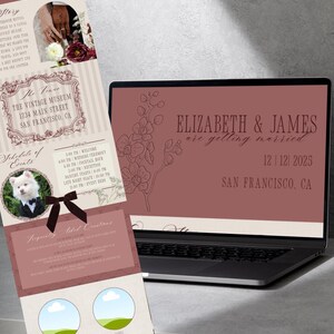 Vintage Wedding Website Template: Mauve, Burgundy, Cream