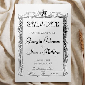 Sjabloon vintage bruiloft-save-the-date: minimalistisch, modern (downloadbaar