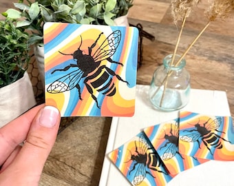 Waterproof Bee Laptop Sticker, Magnet, Iron-on, Temporary Tattoo || Save the bees Sticker || rainbow Neutral Minimalistic Simple