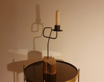 Steel and wood candle holder