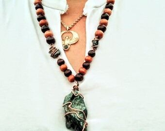 Multicolor Wood Beaded Necklace with Copper