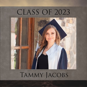 Personalized Graduation Leatherette Laser Engraved Photo Frame, Custom Text Picture Frame, Vegan Leather Portrait Frame, 4x6 5x7 8x10