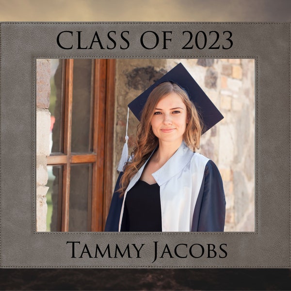 Personalized Graduation Leatherette Laser Engraved Photo Frame, Custom Text Picture Frame, Vegan Leather Portrait Frame, 4x6 5x7 8x10