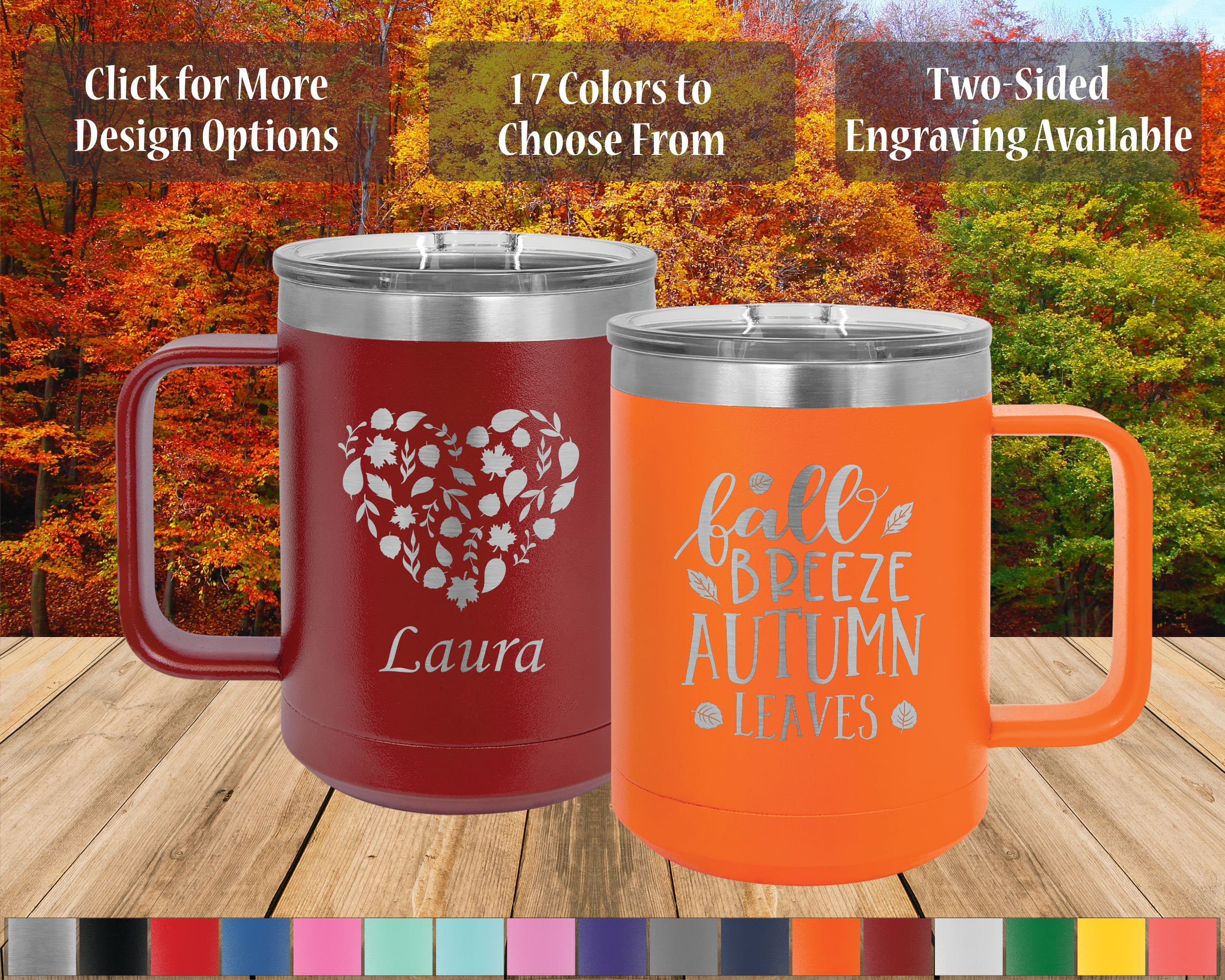 Personalized Laser Engraved Fall Themed 15oz Stainless Steel Mug ...
