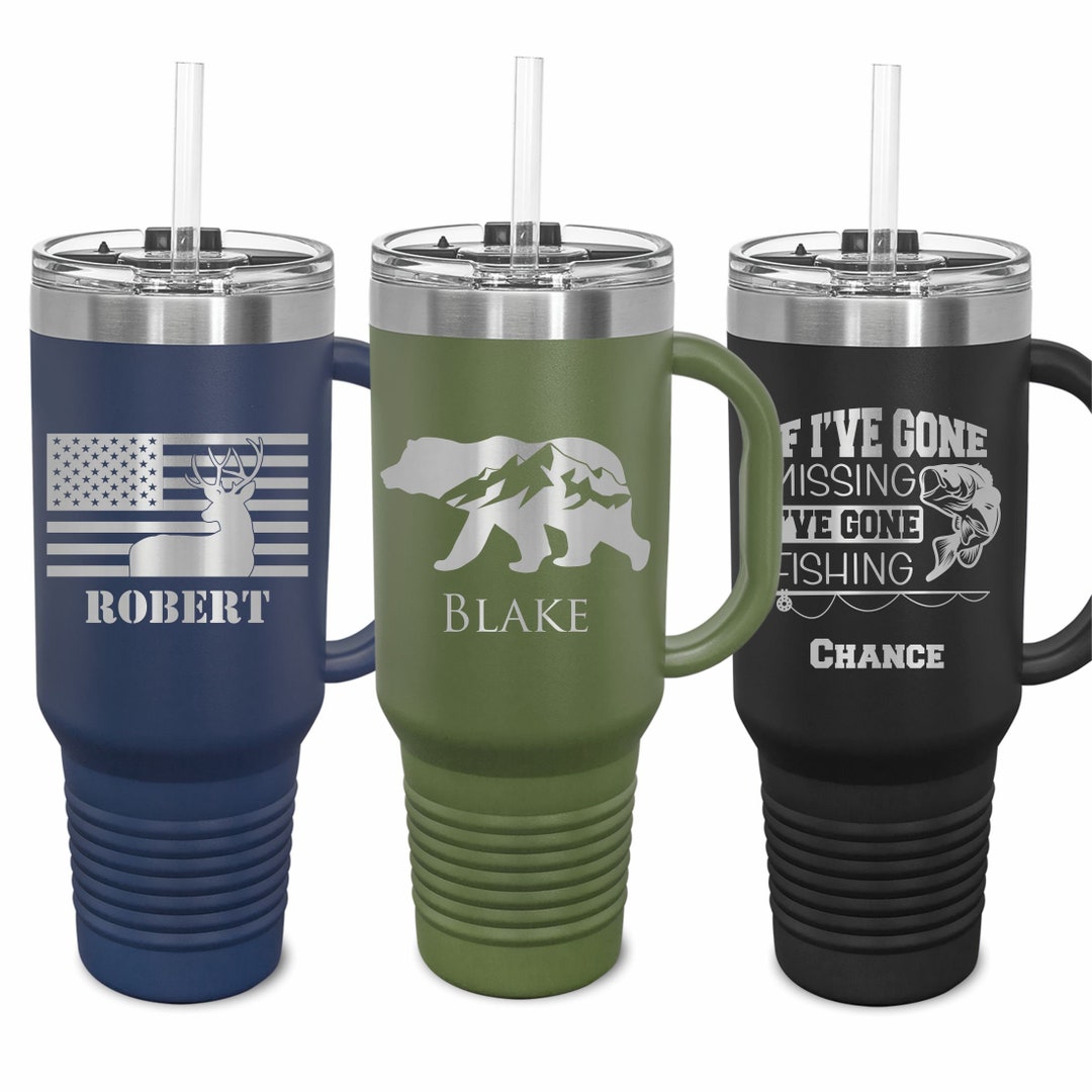 40oz Personalized Outdoor Travel Mug With Handle, Snap Lid and Straw