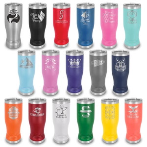 Personalized 14 oz Stainless Steel Pilsner, Customized 14oz Beer Mug, Custom Laser Engraved Tumbler, Monogrammed Insulated Metal Cup