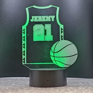 Acrylic Basketball Jersey LED Light with Remote, Personalized Name Light for Teens, Sports Birthday Gift for Kids Room, Custom Name Lamp