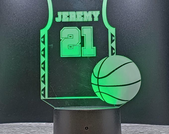 Acrylic Basketball Jersey LED Light with Remote, Personalized Name Light for Teens, Sports Birthday Gift for Kids Room, Custom Name Lamp
